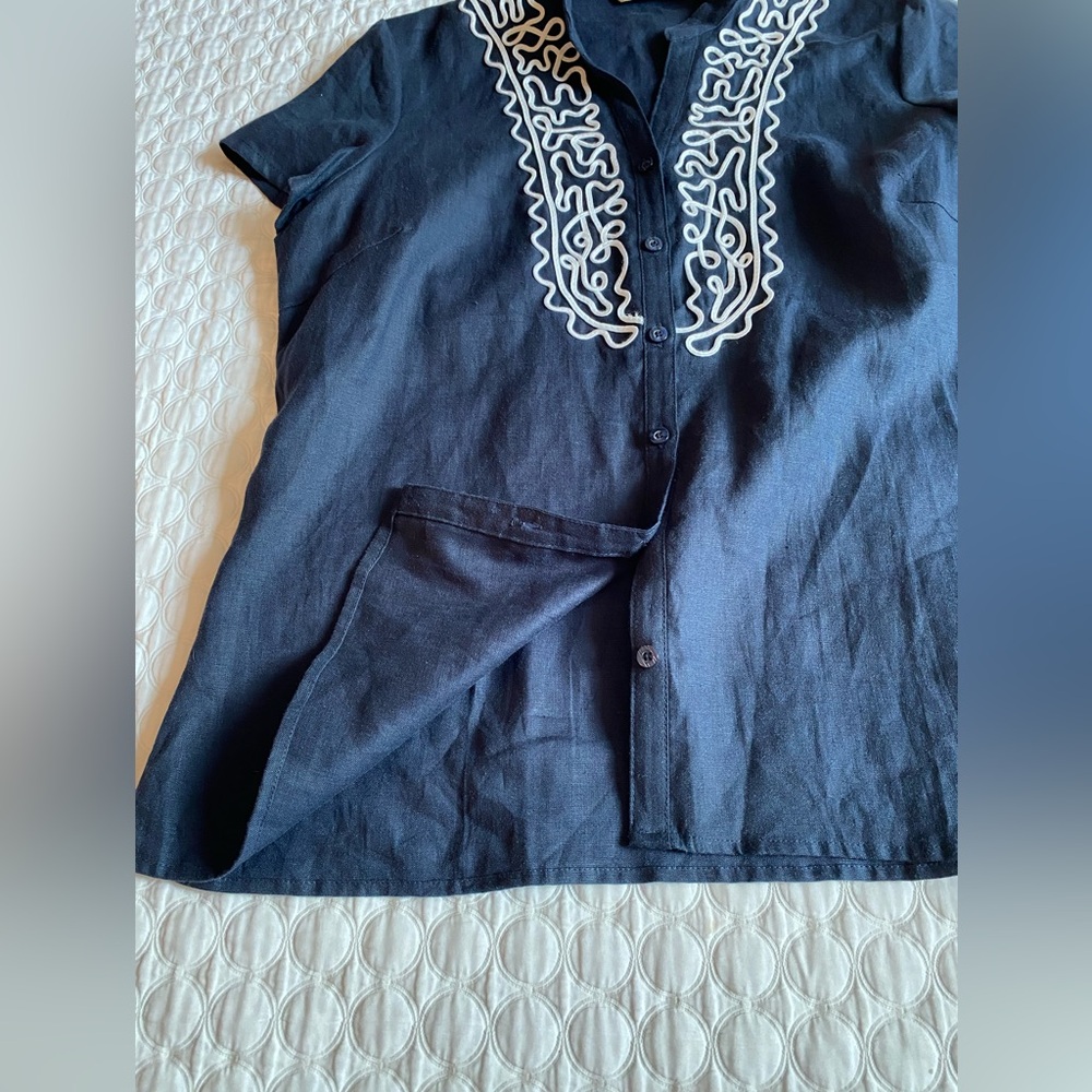 Ecologie Women's Linen Button-Down Top Navy Blue Size XL - Picture 5 of 10